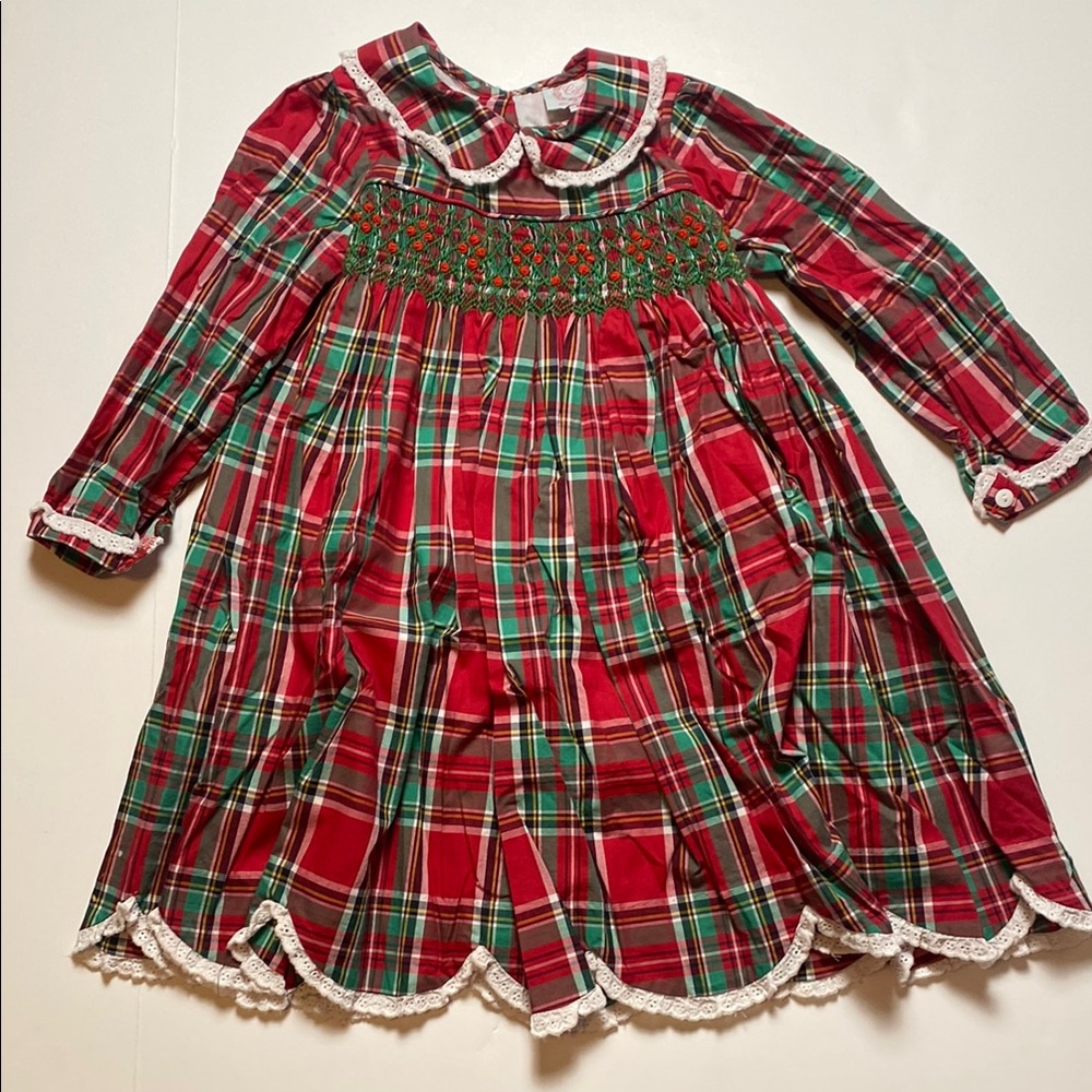 Festive Plaid Dress with Lace Details